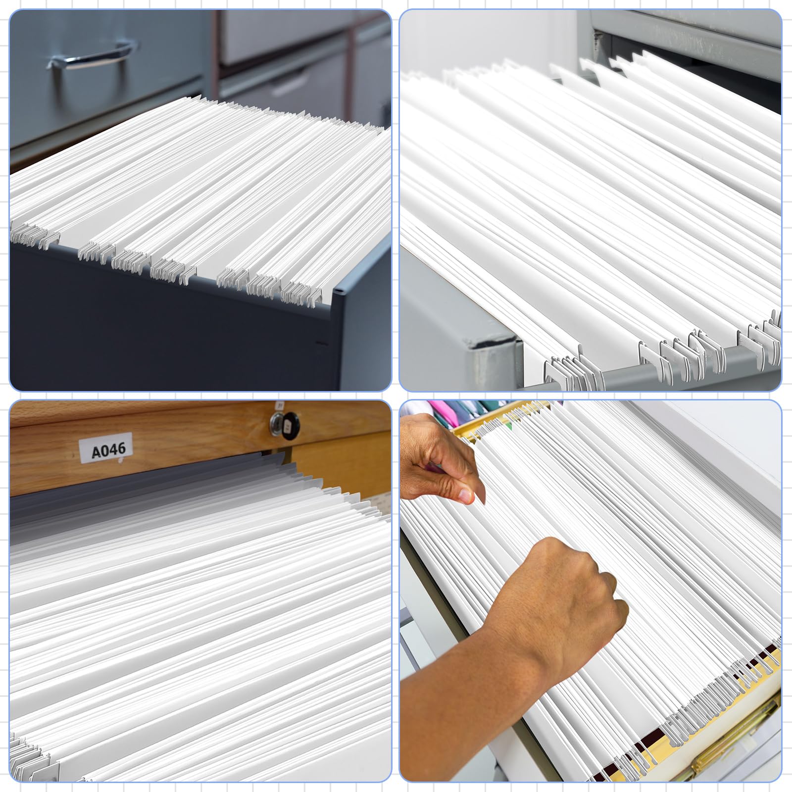 25 carpetas colgantes con bolsillo y pestañas ajustables de corte de 1/5 de 14.76 x 9.45 pulgadas, carpetas colgantes blancas para aula, oficina, hogar, aula