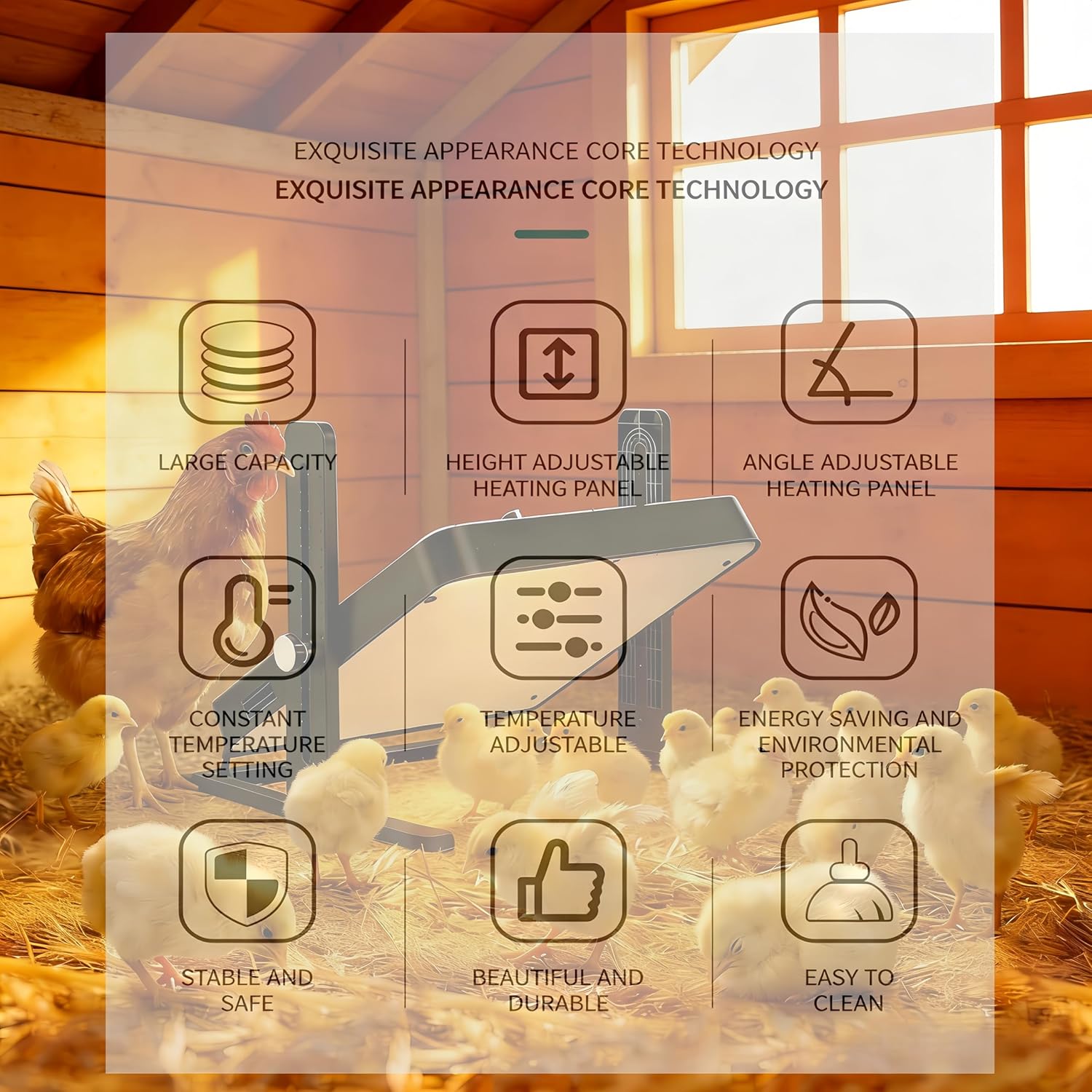 Brooder Heater for Chicks, 10.8"x10.8" Smart Brooder Heating Plate for Up to 10 Chicks, Adjustable Height & Angle, 15-22W Low Energy, Chicken Brooder Heat Warmer for Ducklings, Quails & Small Poultry