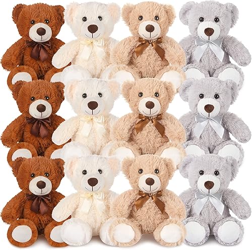 Miniatura 1 de Zhanmai Paquete de 12 osos de peluche de 14 pulgadas lindo oso de peluche suave oso lanudo para baby shower revelación de género marrón claro marrón