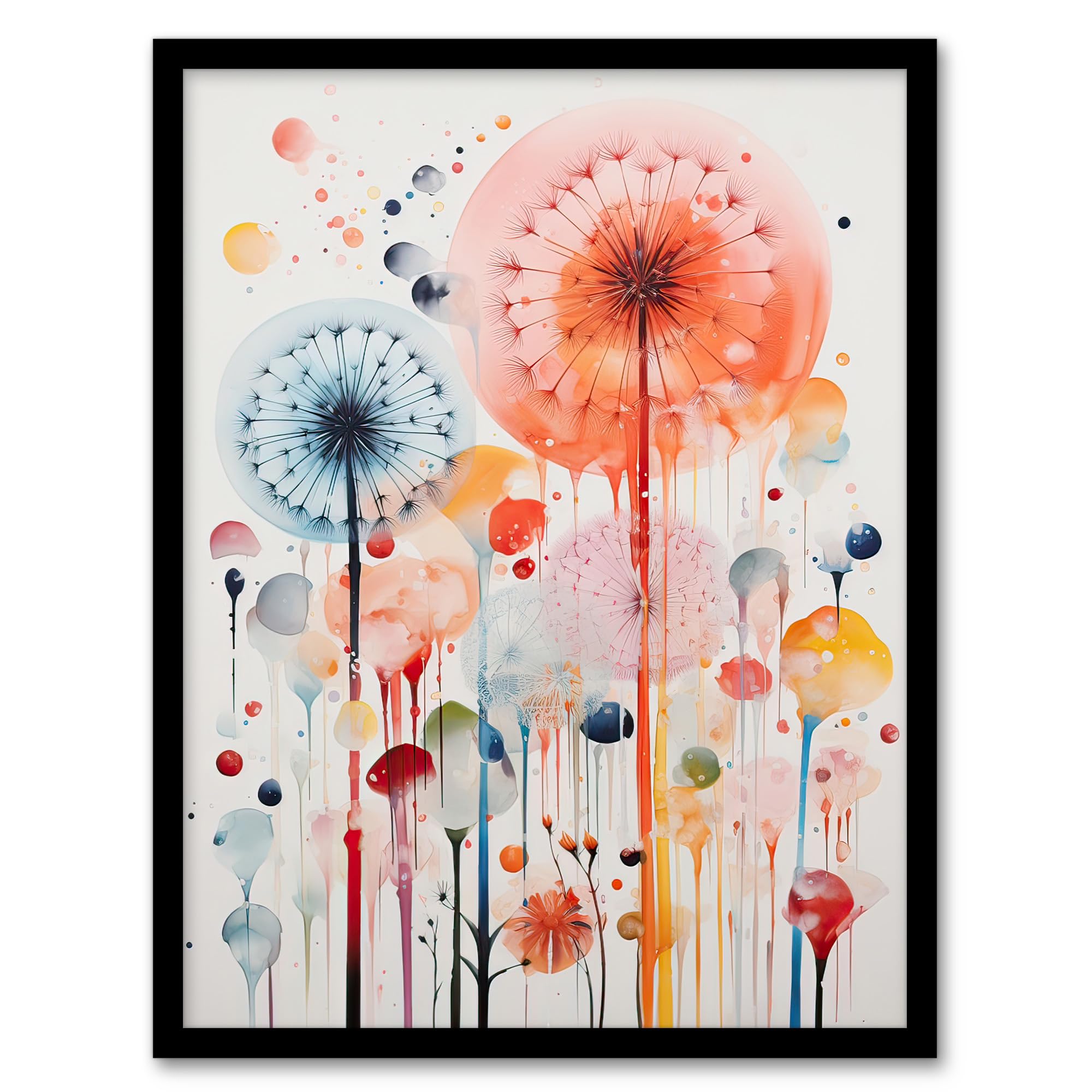 Artery8 Dandelion Seeds Fireworks Watercolour Painting Artwork Framed Wall Art Print 18X24 Inch