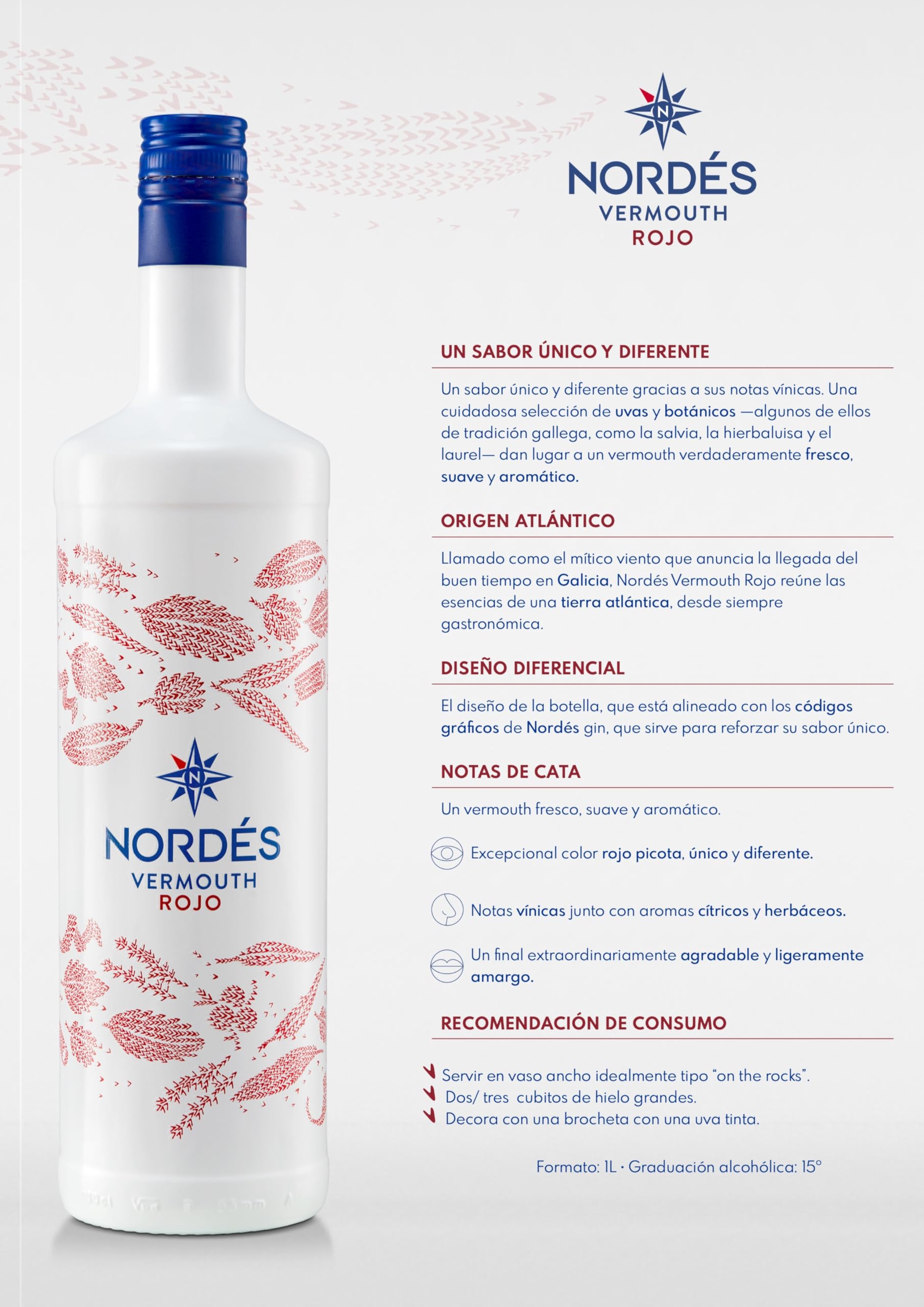 Nordés Pack Vermut Rojo 1 L + Vermut Blanco 1 L | Vermú Premium | Sabor único y diferente | Elaborado "Amodiño"