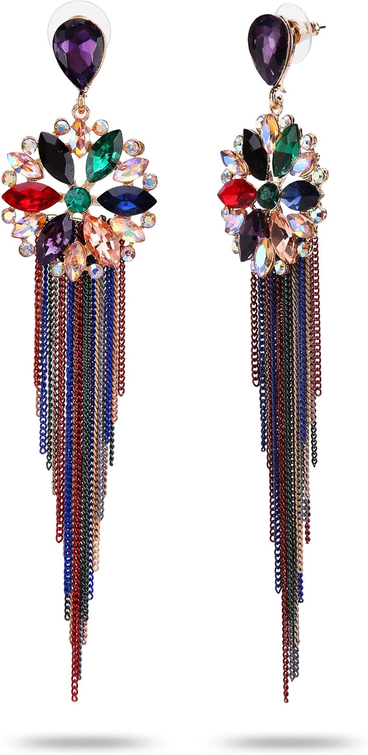 YouBella Jewellery Earrings for women Crystal Tassel Handmade Earrings for Girls and Women, One Size, Crystal, No Gemstone