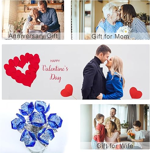 Miniatura 8 de H&D Hyaline&Dora Magnífica figura de rosa de cristal azul, centro de mesa de boda, ramo de flores de cristal, regalo coleccionable para aniversario