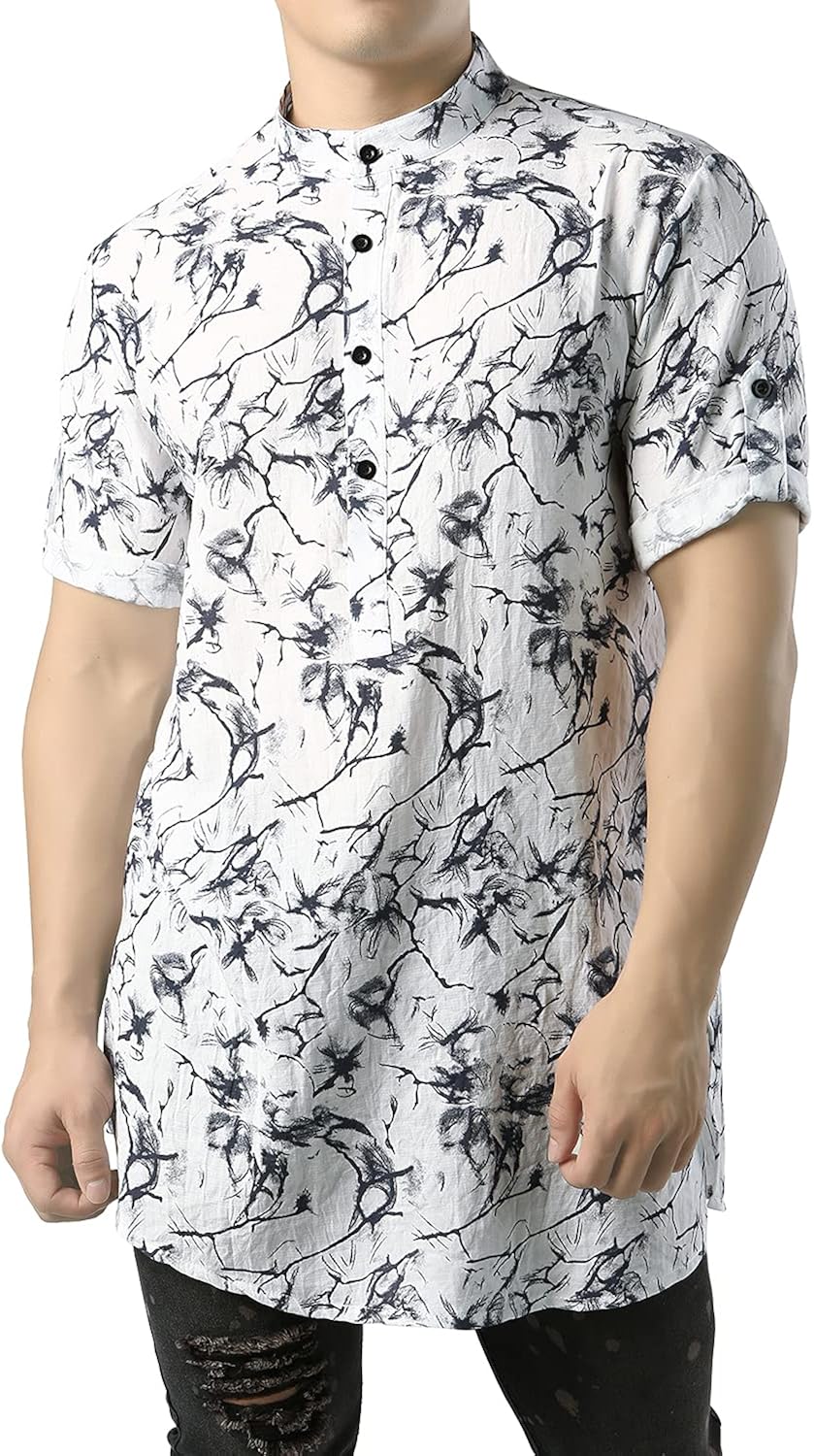 JOGAL Men's Casual Paisley Printed Dress Shirt Floral Short Sleeve Shirts WhiteTiedye X Large at  Men’s Clothing store