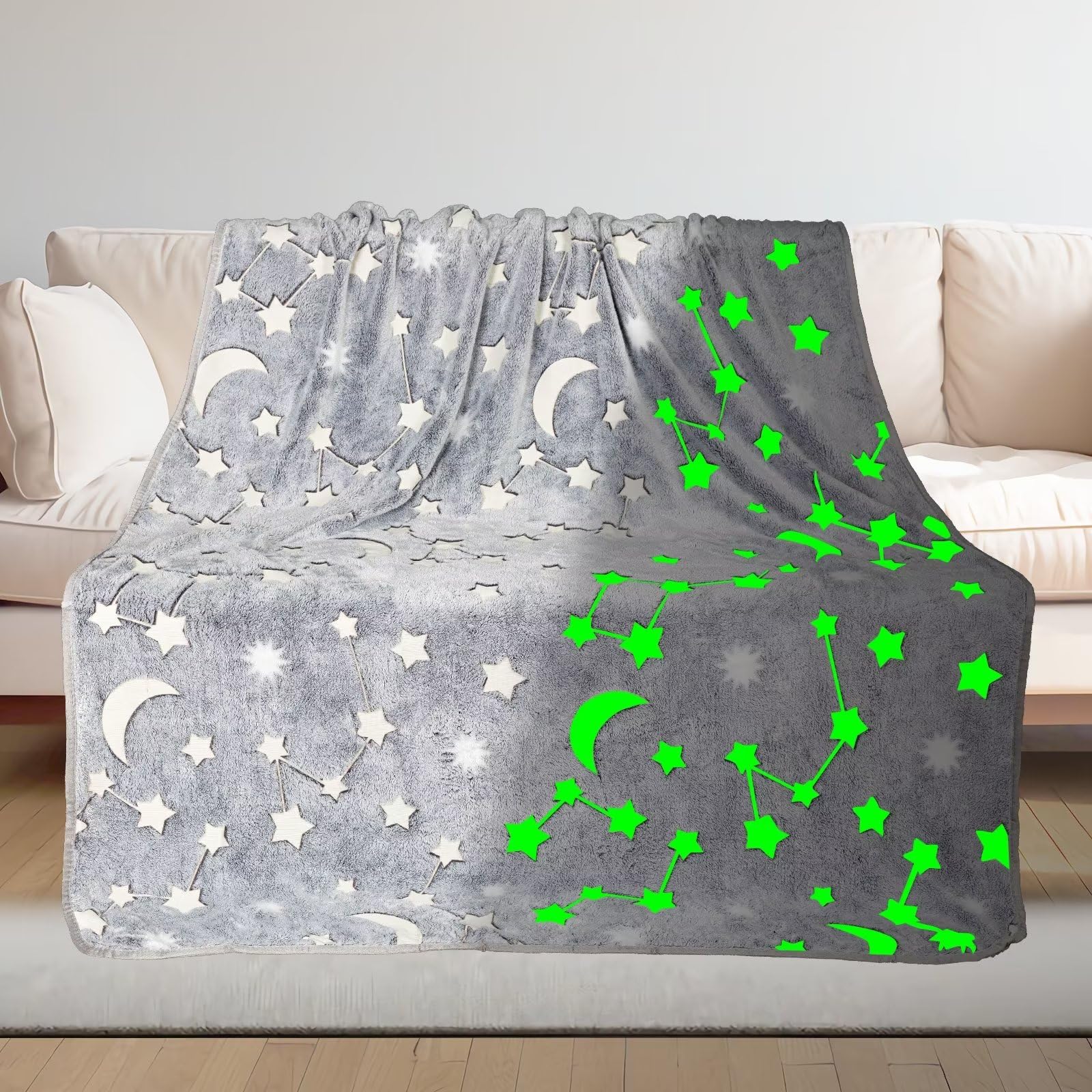 Glow in The Dark Throw Blanket, Galaxy Stars Blanket for Girls Boys Kids Age 3-12, Thickened Super Soft Flannel Fleece Blanket for Birthday Thanksgiving, Perfect for Bed Sofa 50" x 60"