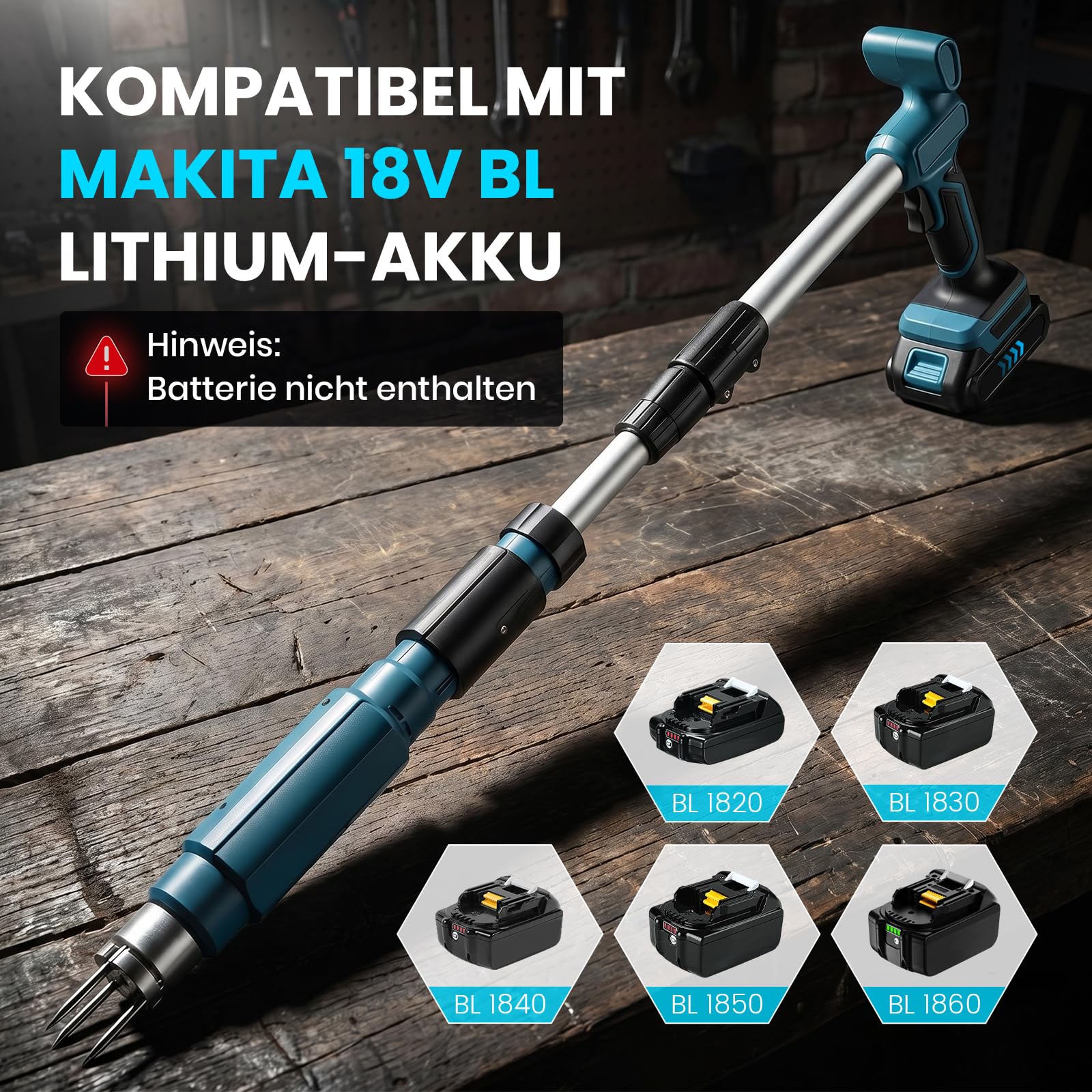 Makita 18V Estirpatore Elettrico per Erbacce, Manico Telescopico 77-95 cm, 3 Artigli Acciaio Inox, Estrattore Radici Giardino
