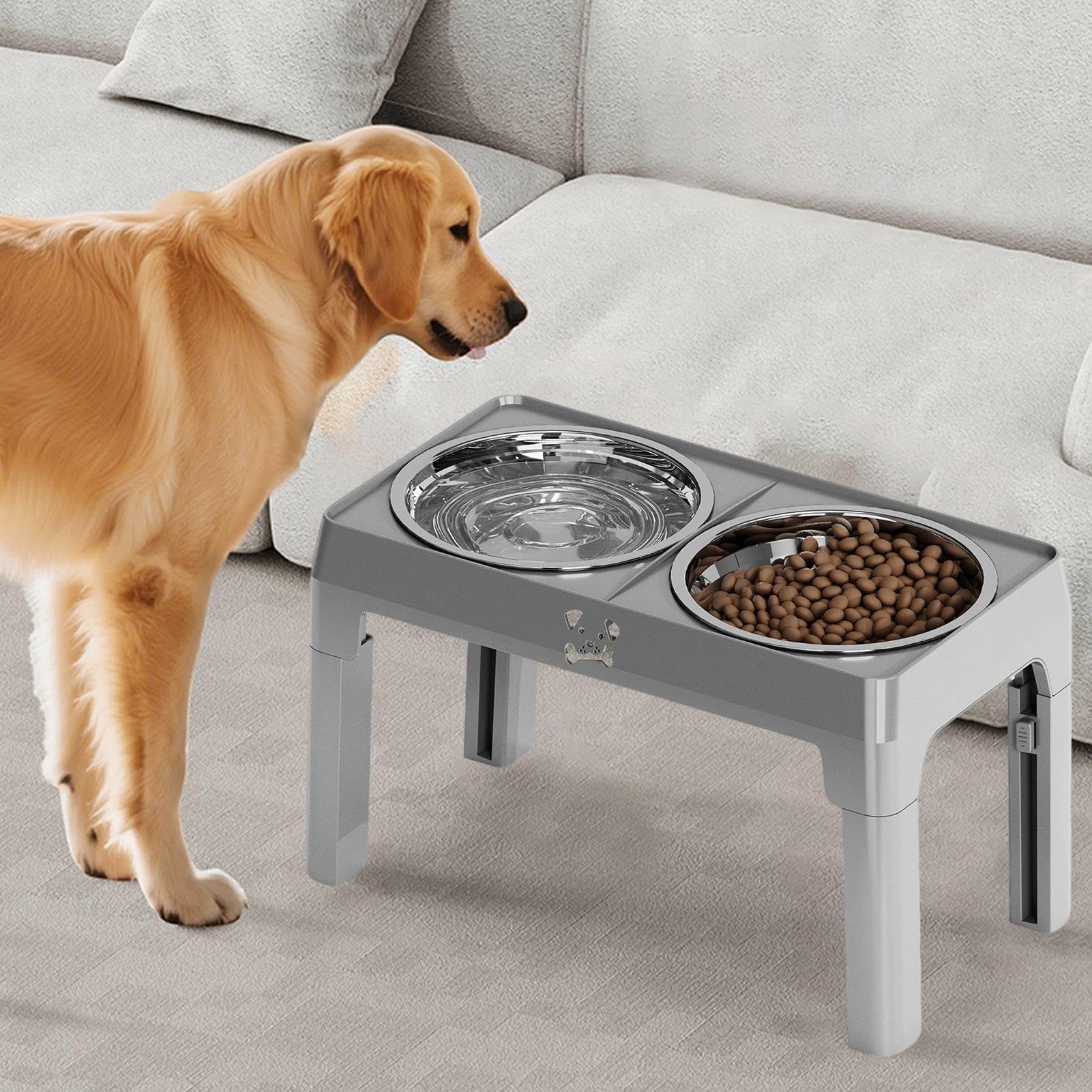 Cuencos Elevados Para Perros 5 Alturas Ajustables Desmontables | Comederos Para Comida Y Agua Caninos Con Soporte en Interior, Viajes y Todos los Tamaños