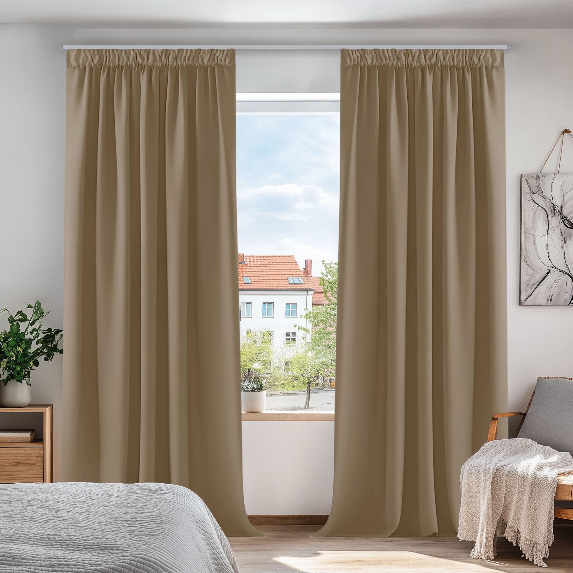 Deconovo Super Soft Thermal Insulated Pencil Pleat Curtains Blackout Curtains for Kitchen 90 x 90 Taupe 1 Pair