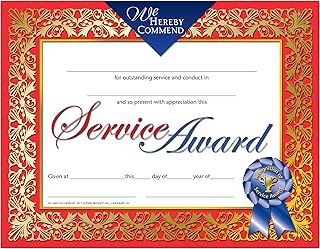 Hayes Recognition of Service Award Certificates, Volunteer Appreciation & Service Recognition Certificates, Customizable Awards, Full-Color Matte Finish, 8.5" x 11" - 30 Pack