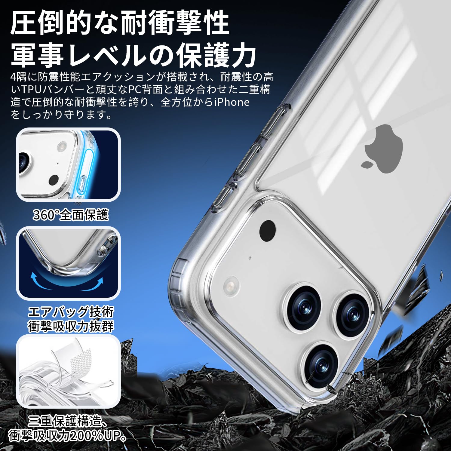 Amazon.co.jp: iPhone 17 Pro Max 用 ケース クリア 耐衝撃 ガラス