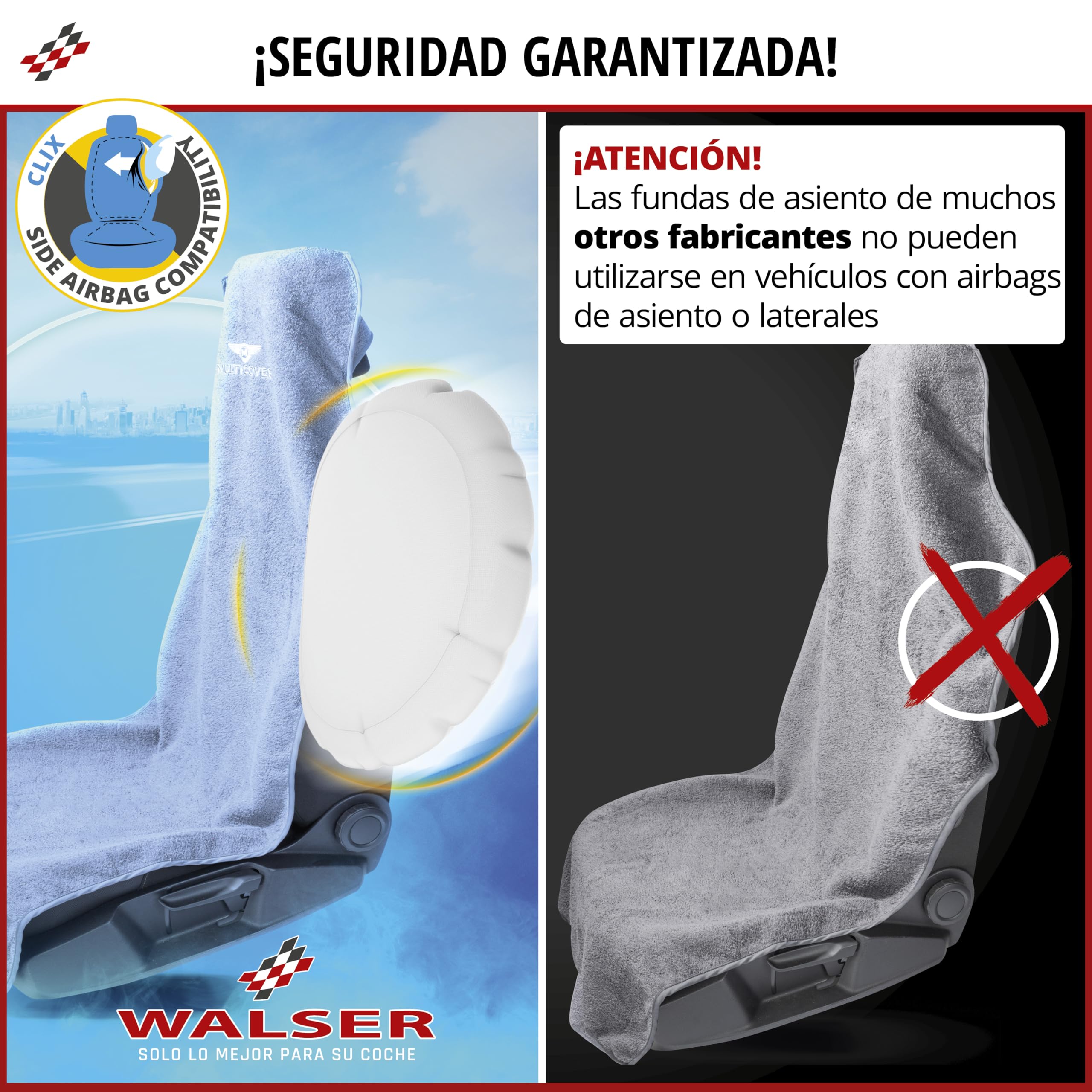 WALSER funda de asiento Multicover, funda de asiento de coche universal, funda de asiento de coche lavable gris