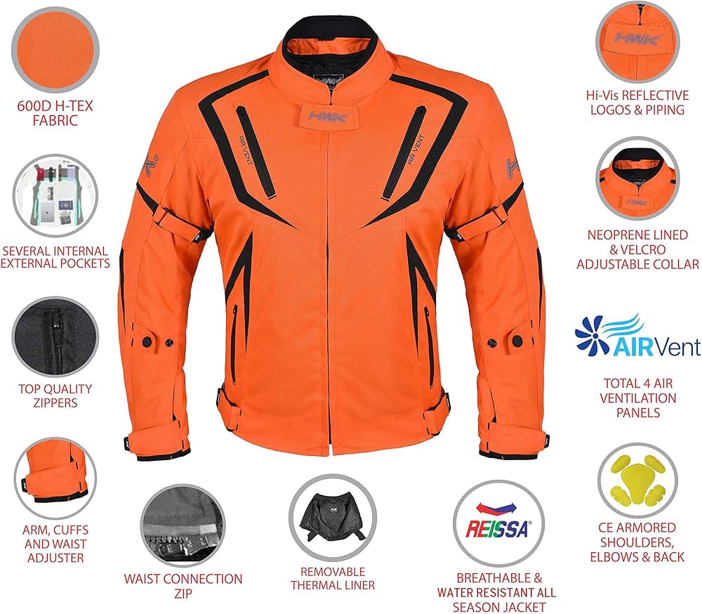 Motorcycle Jacket Riding HWK Mens Textile Motocross Dualsport