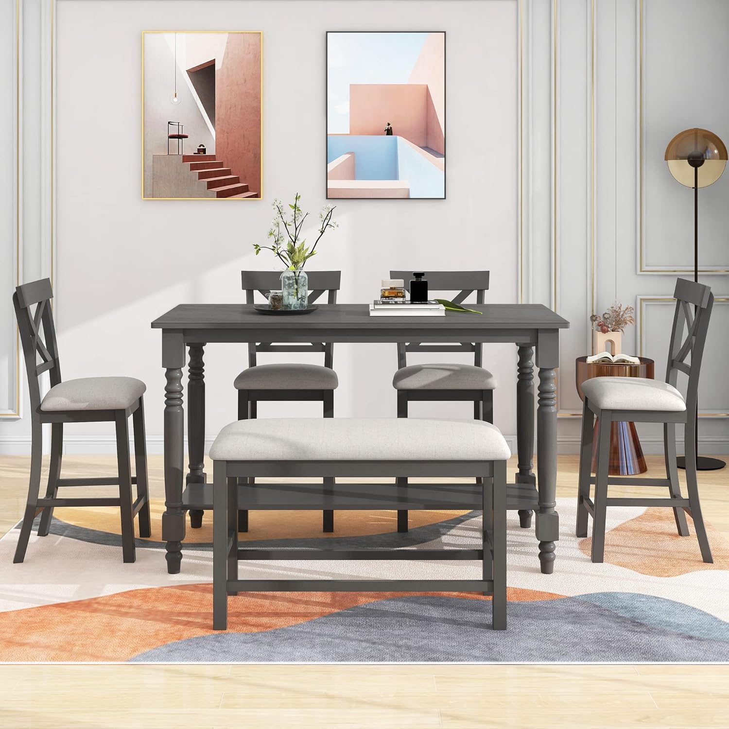KELRIA Modern 6Piece Counter Height Functional Dining Set