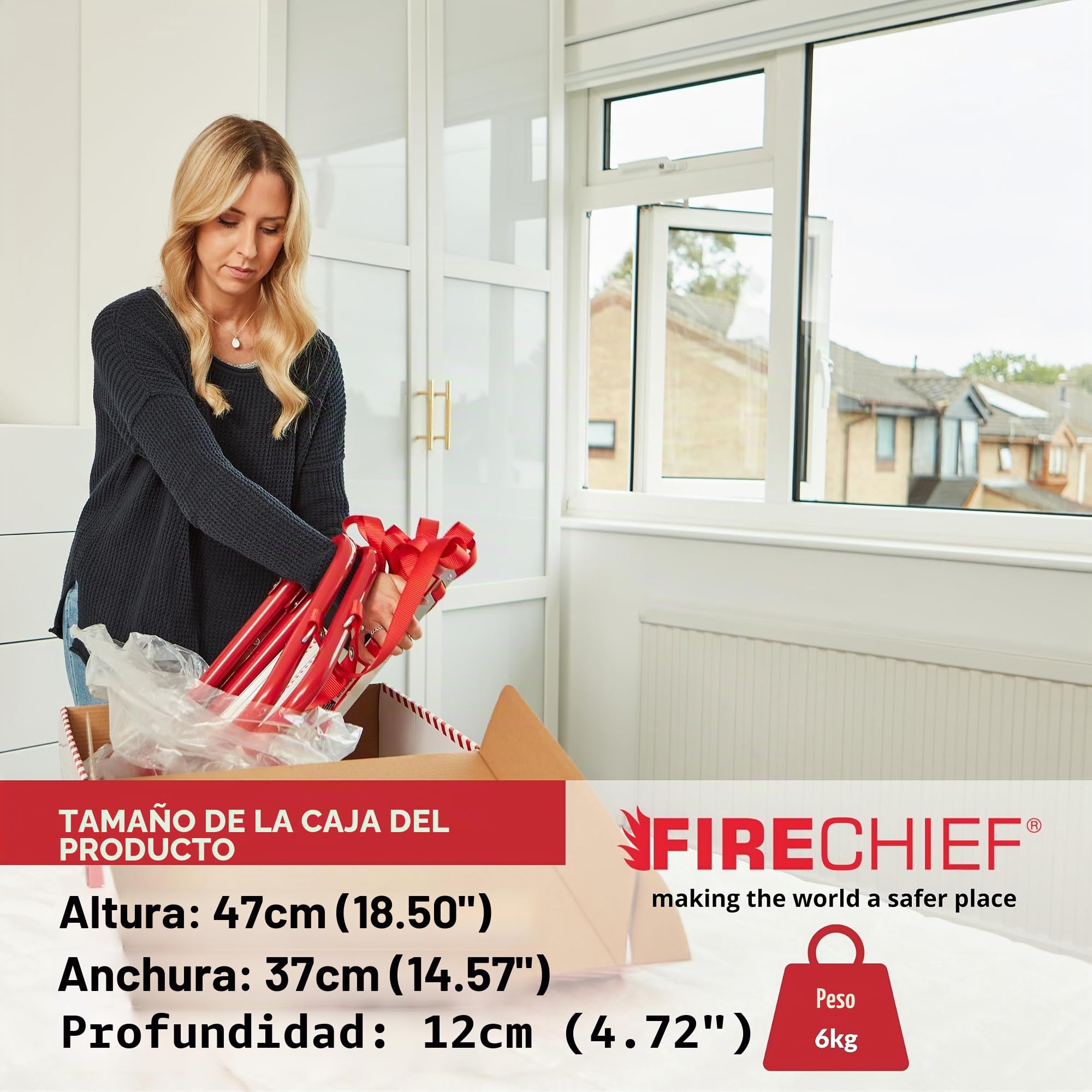 Firechief FEL730 Escalera plegable de 3 pisos con peldaños extra anchos