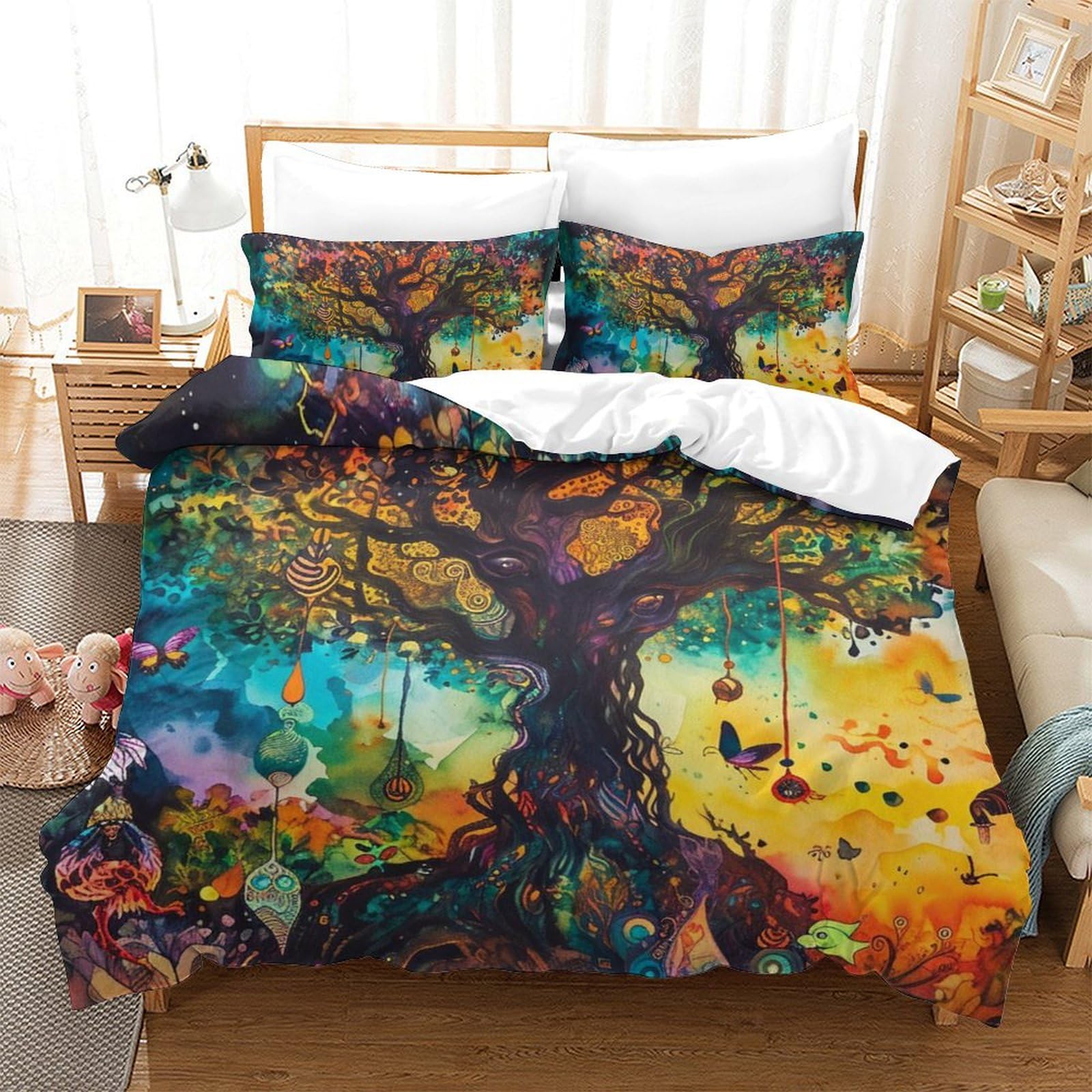 Parure de lit 3 pièces King 220x240cm housse de couette microfibre respirante motif Arbre de Vie 3D