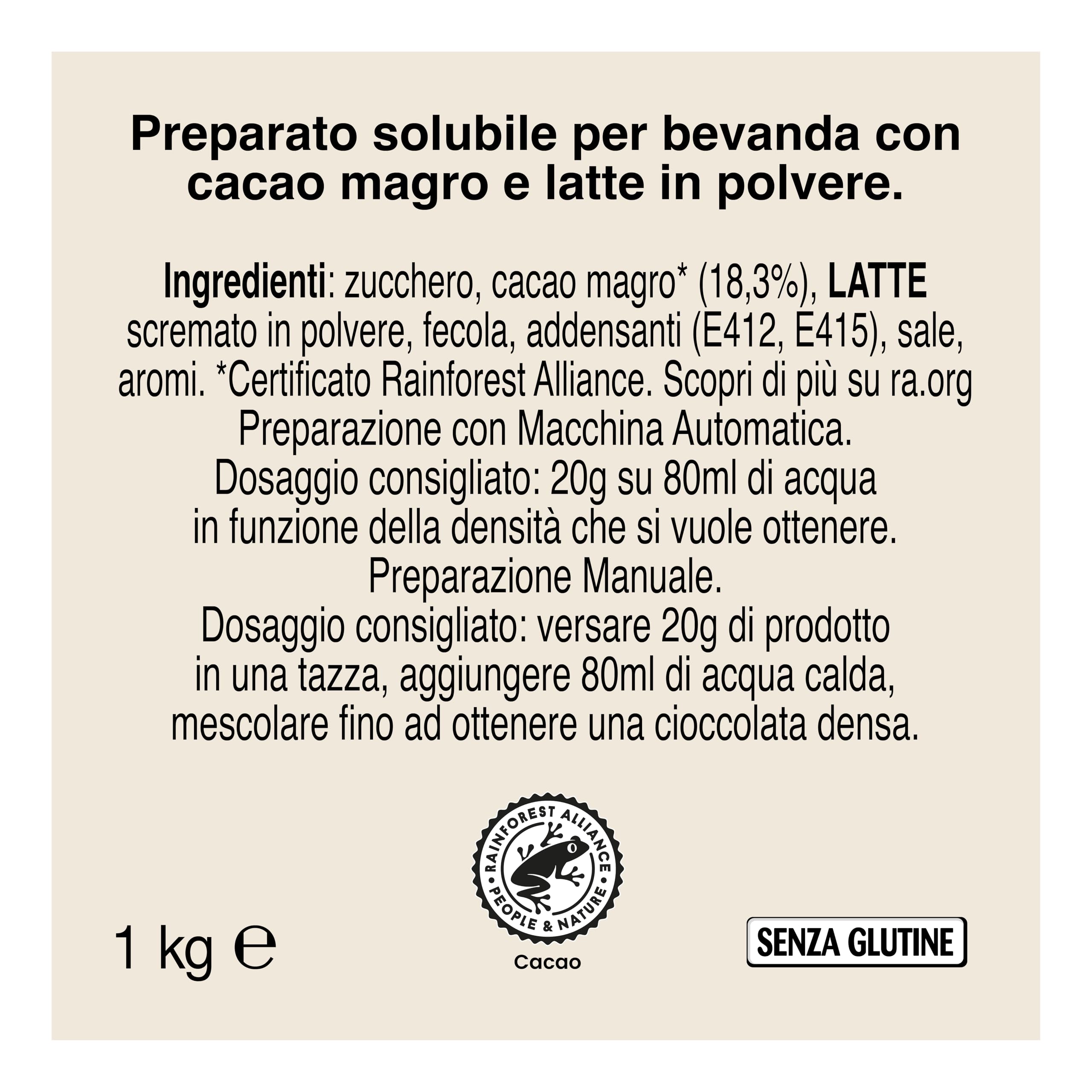 PERUGINA Cioccolata Completa Preparato per Bevanda al Cacao Magro per macchina automatica in polvere, Busta 1kg (Confezione da 4)
