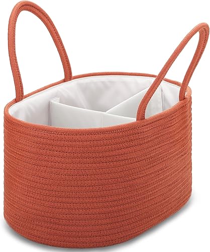 COMSE Organizador de pañales grande para niñas y niños, organizador de pañales para automóvil con asas, cesta de pañales de cuerda de algodón,