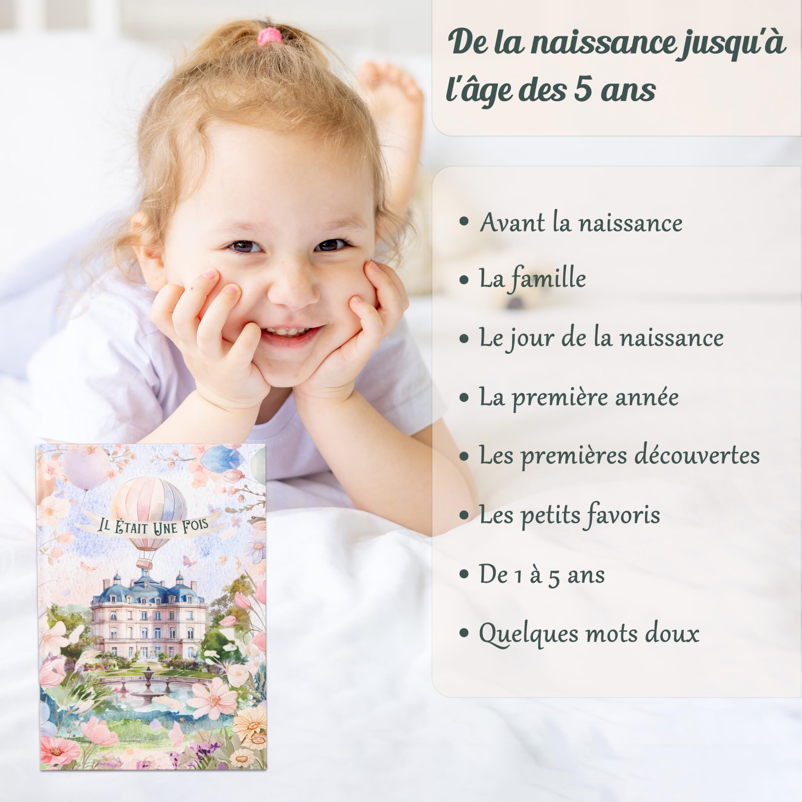 Livre de naissance bébé 90 pages Album Souvenir Personnalisé pour Capturer les Premières Années I Cadeau de Naissance Fille & Garçon I Cadeau bebe pour capturer les Moments Précieux