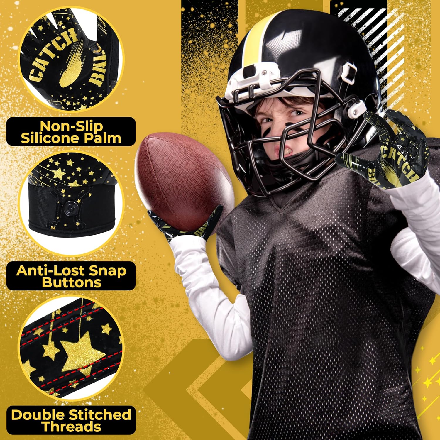Football Gloves for Kids, Youth & Adults – Super Sticky Receiver Gloves with Strong Grip & Durability – Great Gift for Boys, Girls & Men - Image 2