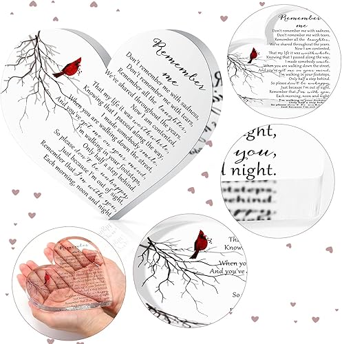 Miniatura 3 de Yookeer Regalo de condolencias en forma de corazón de acrílico, regalos de duelo conmemorativo por la pérdida de un ser querido, recuerdo cardenal