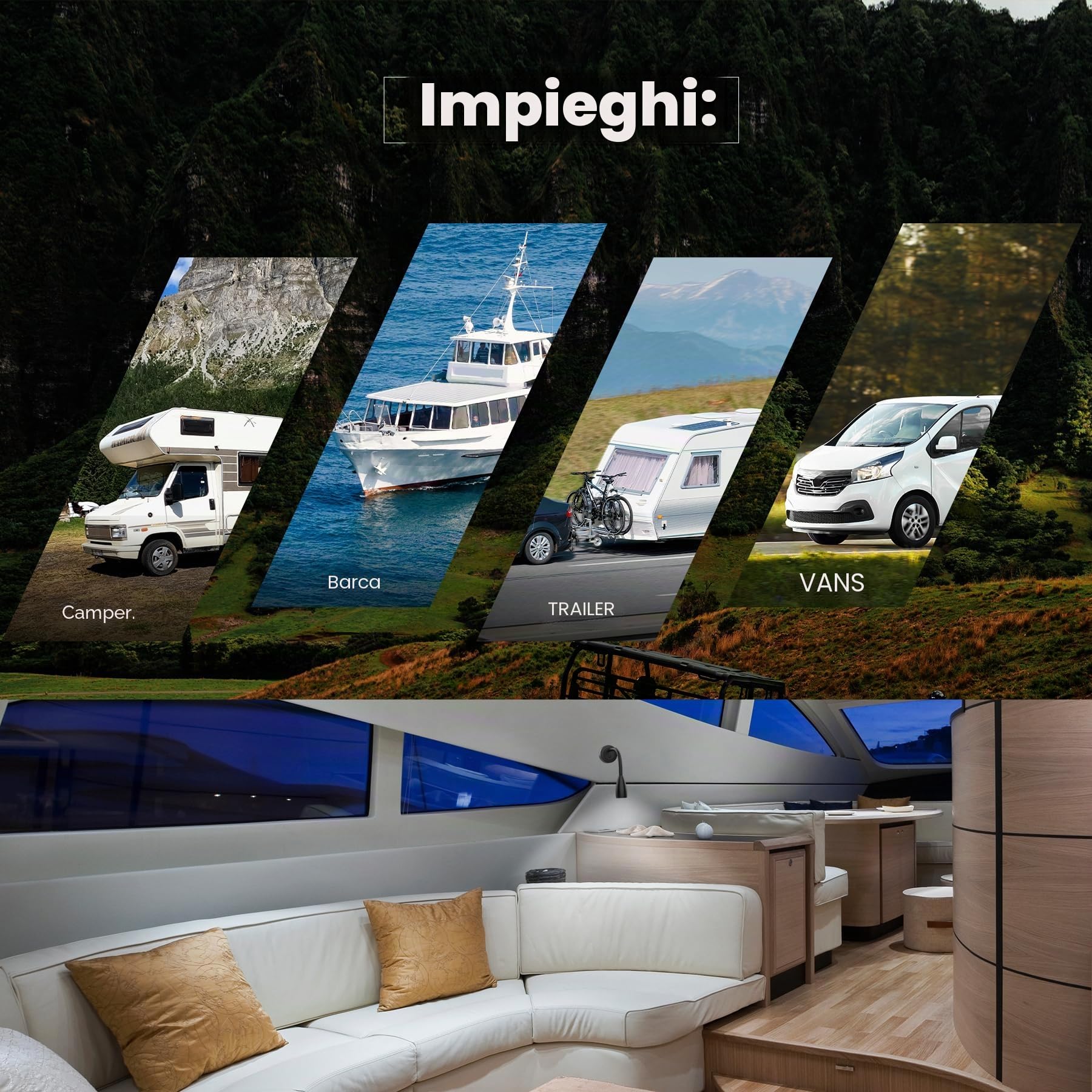 2 Pezzi Lampada da Lettura LED 12-24V – Flessibile Collo di Cigno, Dimmerabile, 20W Tipo-C, Luce Rossa Ausiliaria, Perfetta per Camper, Barca, Yacht, Traghetto, Autobus (Nero, 4000K)
