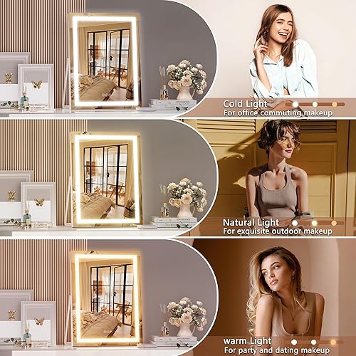 Miniatura 3 de Hasipu Espejo de tocador con luces y Bluetooth, espejo de maquillaje LED de 11 x 14 pulgadas, espejo de maquillaje iluminado con 3 modos regulables,