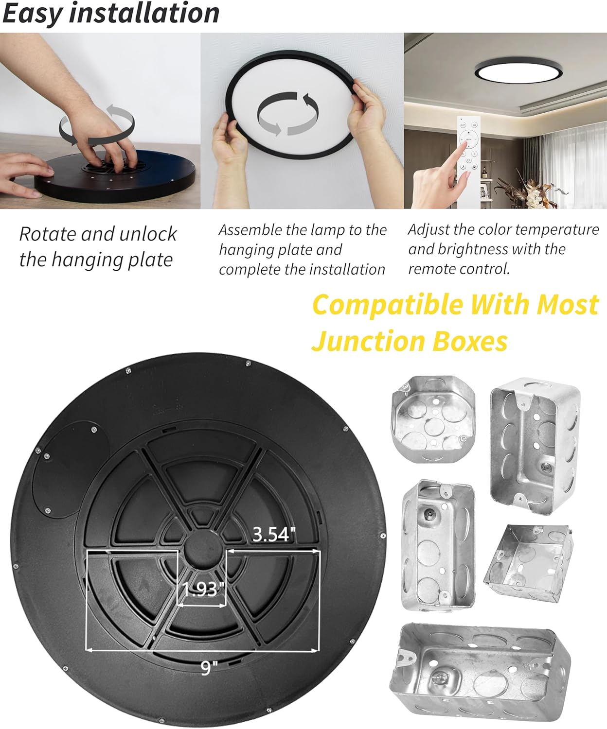 1Pack 16 Inch Remote Control Dimmable LED Flush Mount Ceiling Light Panel,32W 3840LM,2700K-6000K Adjustable Color,Ultra Thin Round Black Ceiling Light Fixture for Hallway Kitchen Bedroom Home Office