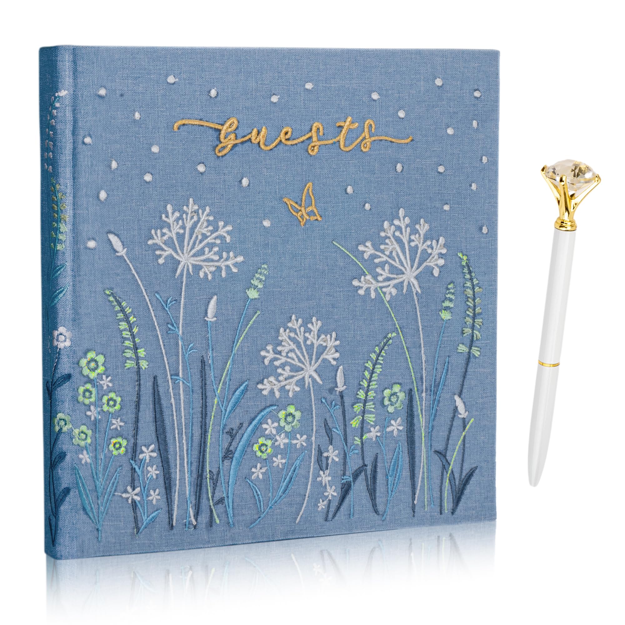Besticktes Hochzeitsgästebuch – das perfekte Polaroid-Gästebuch für Hochzeitsempfänge, Geburtstage, Babypartys und besondere Anlässe mit 3 DIY-Stiften + 1 Diamantstift (blau)