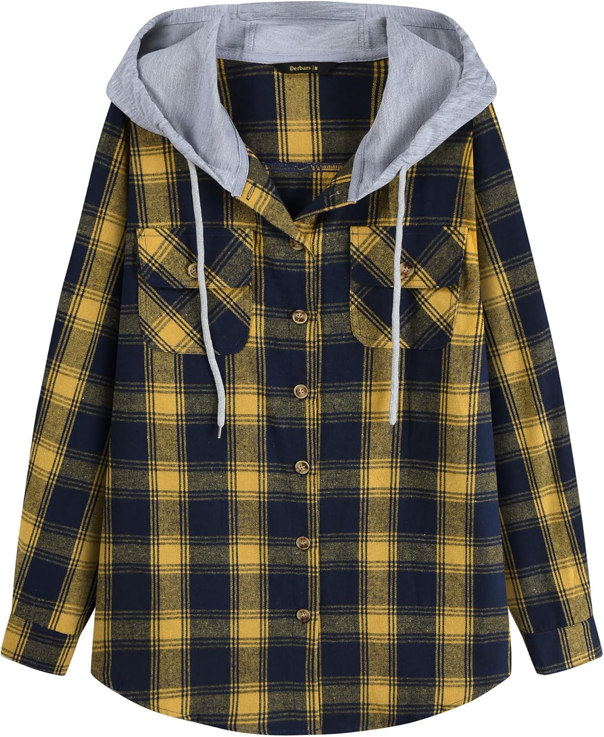 Womens Flannel Hoodie Shirts Long Sleeve Plaid Jacket Casual Cotton Button Down Shirt for Women
