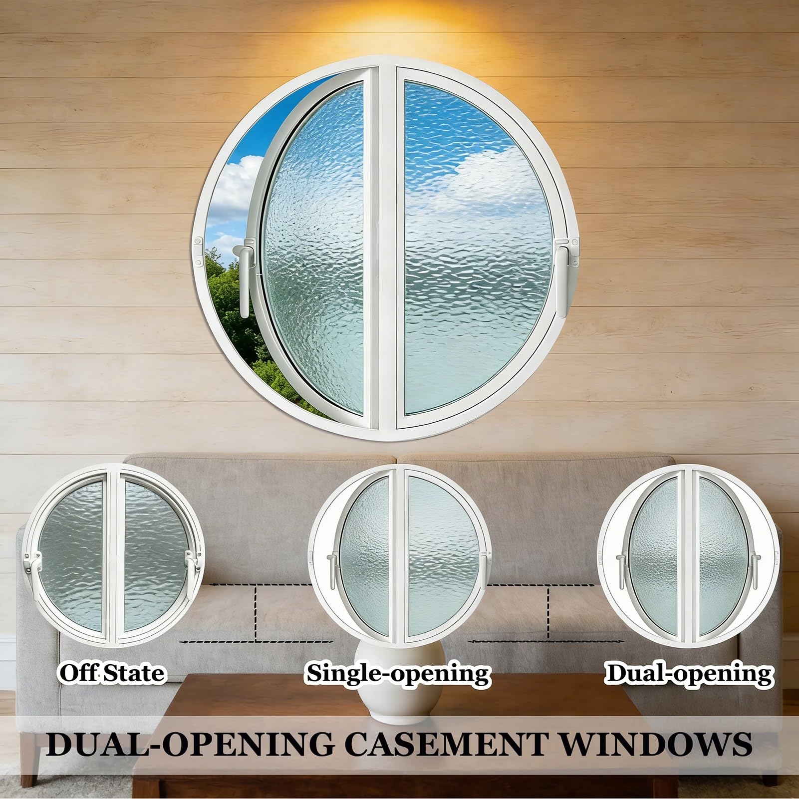 Ventana Ventana Redonda abatible de Doble Apertura, Ojo de Buey Empotrado Personalizado con Vidrio Templado, ventilación Elegante para decoración del hogar(White,101 cm/39.8 in)