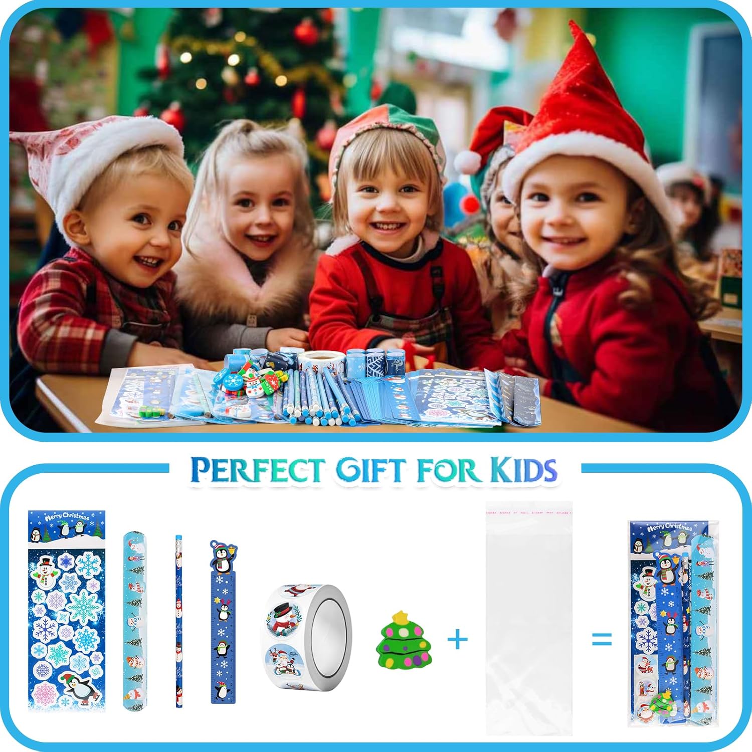 Mepmela Winter Holiday Stationery Party Favors 24 Pack, Christmas Classroom Gifts for Students Christmas Goodie Bag Stuffers Bulk Gifts for Kids