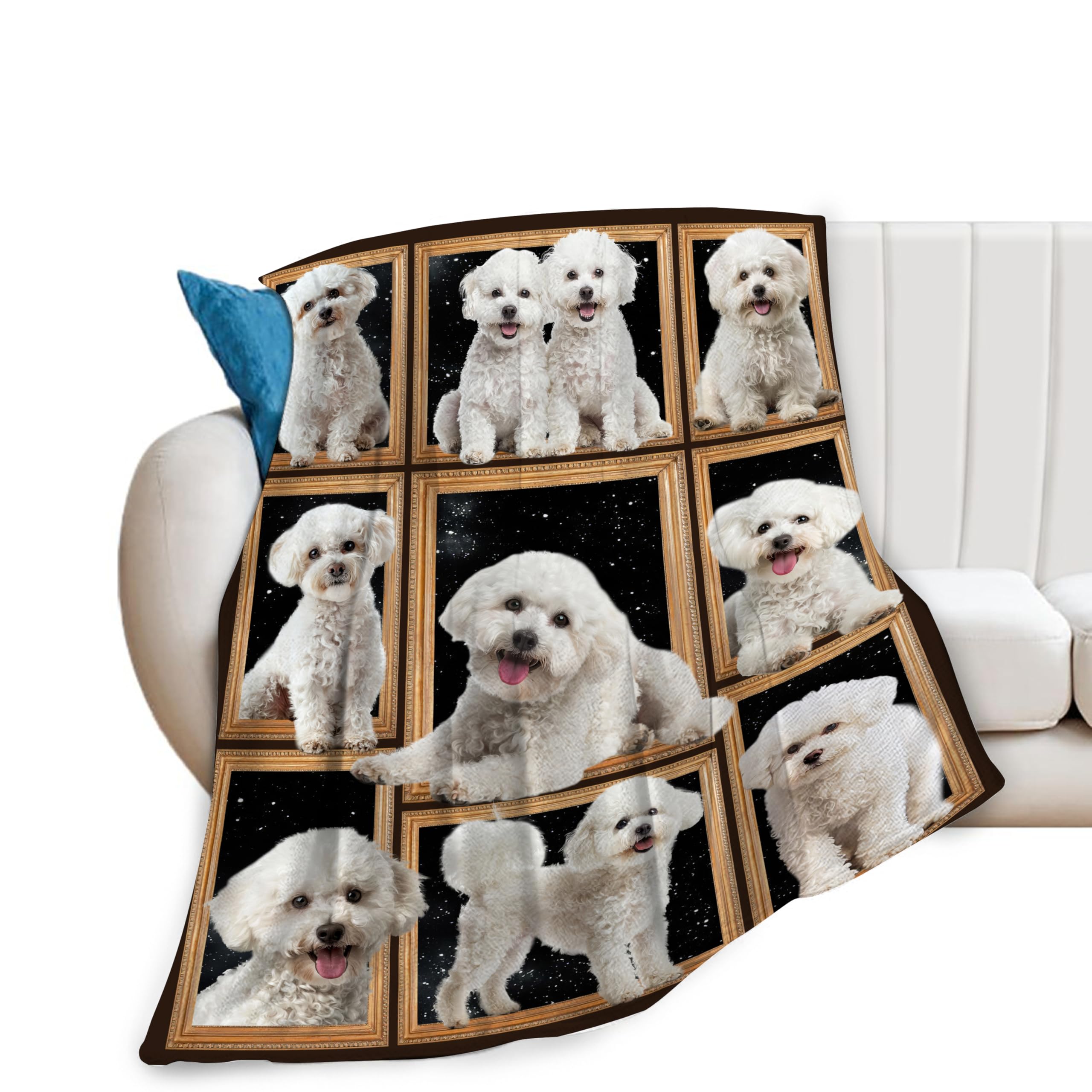 Hihelloh Women's Bichon Frise Blanket Dog Throw Blanket Cozy Fleece Flannel Bedding Frise Gifts For Men Boys Girls Lover Adult Lover Stuff Plush For Couch Sofa Bed Decor 50"X60"