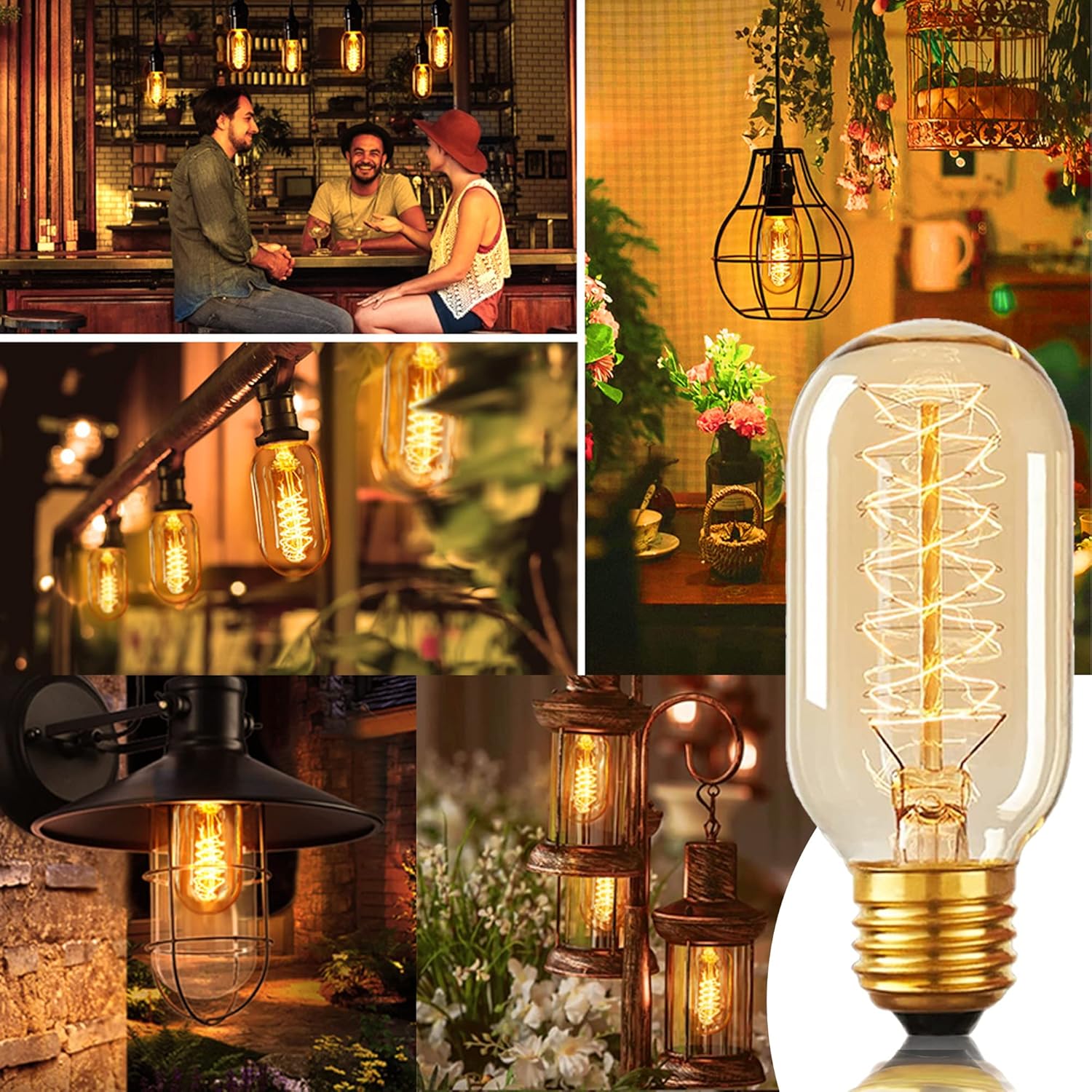 T45 Retro 40W Incandescent Edison Light Bulbs, 6 Packs, 110-130v, E26 Base Dimmable, Edison Bulb 6 Packs, 2200k Amber Warm Yellow, Antique Decoration for for Home, Bedroom, Office