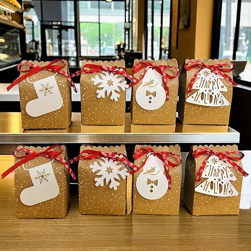 Miniatura 5 de HDFSP 12 bolsas de regalo de papel kraft de Navidad, bolsas de papel de Navidad para regalos de fiesta de Navidad con etiquetas y cintas