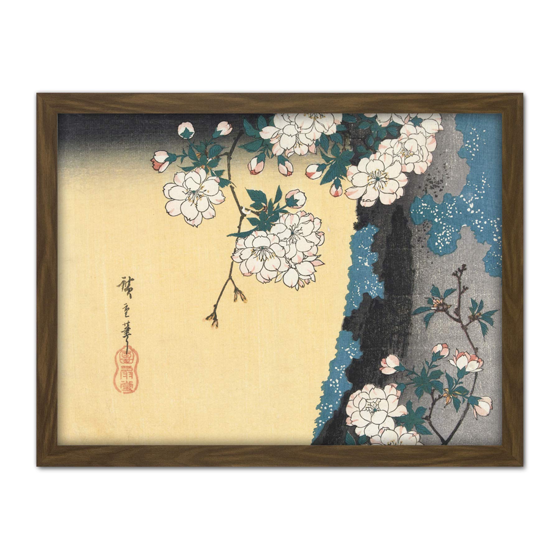 Artery8 Hiroshige Mossy Trunk And Cherry Blossoms Artwork Framed Wall Art Print 18X24 Inch