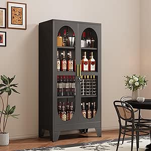 61-Inch Tall Metal Curio Cabinet with Glass Doors, 4 Tiers, Locking Display Case, Black