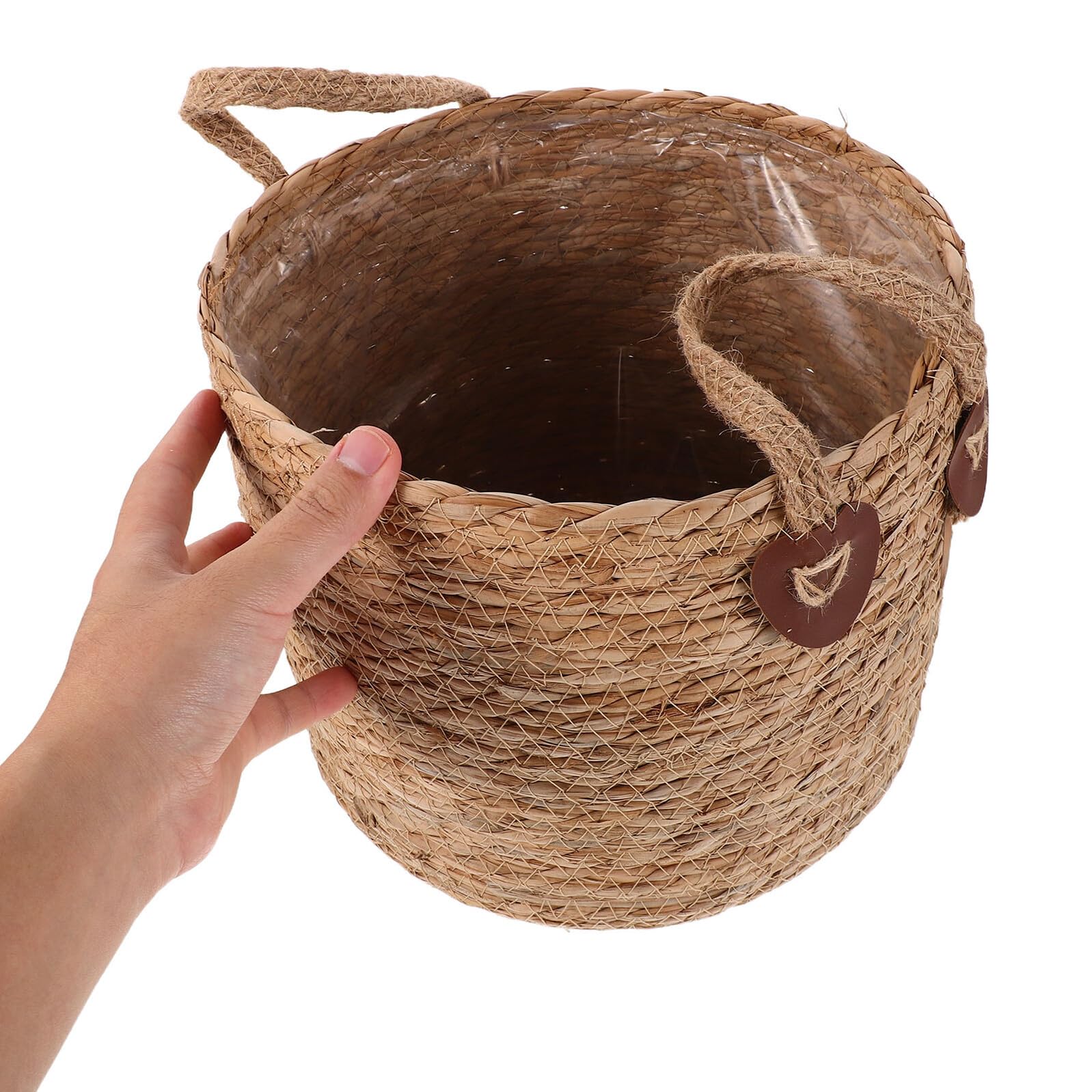 Panier à Fleurs en Tressée Fait Main Cache-Pot Rond Petit Format 27 CM avec Doublure Jardinière D’Intérieur Stable et Respirante pour Salon Balcon et Bureau