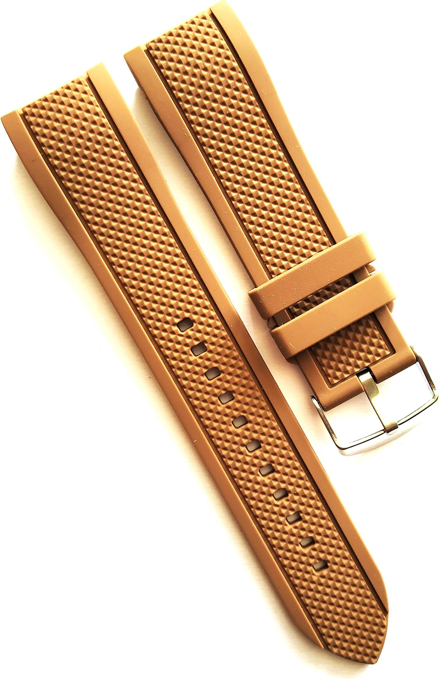 24mm BROWN Waterproof Silicone Rubber Curved End Dive Watch Band Strap
