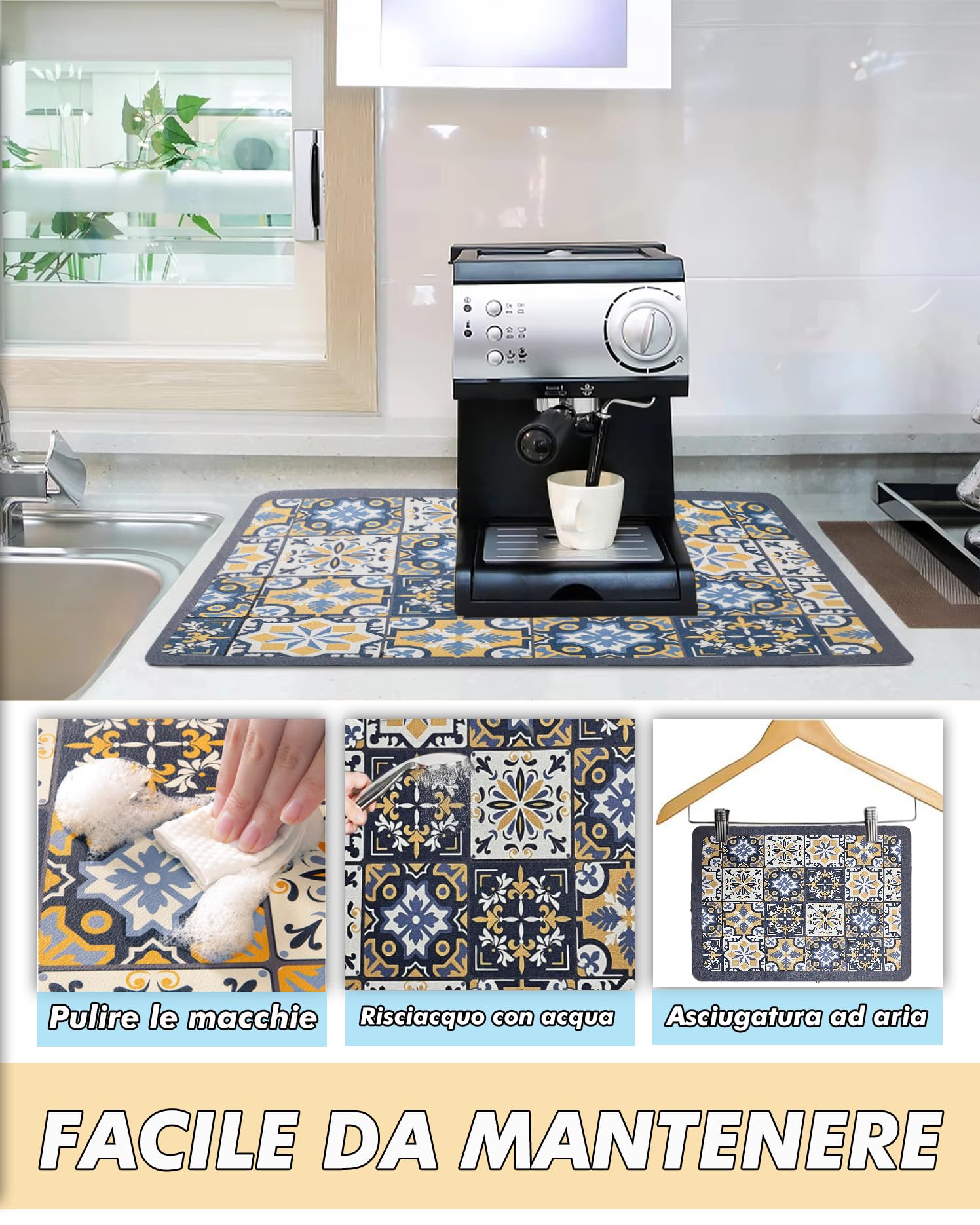 Tappetino Assorbente Per Macchina Caff&egrave; SOQKEEN - 50x30 Cm, Materiale Diatomaceo, Antiscivolo - Per Cucina E Bagno