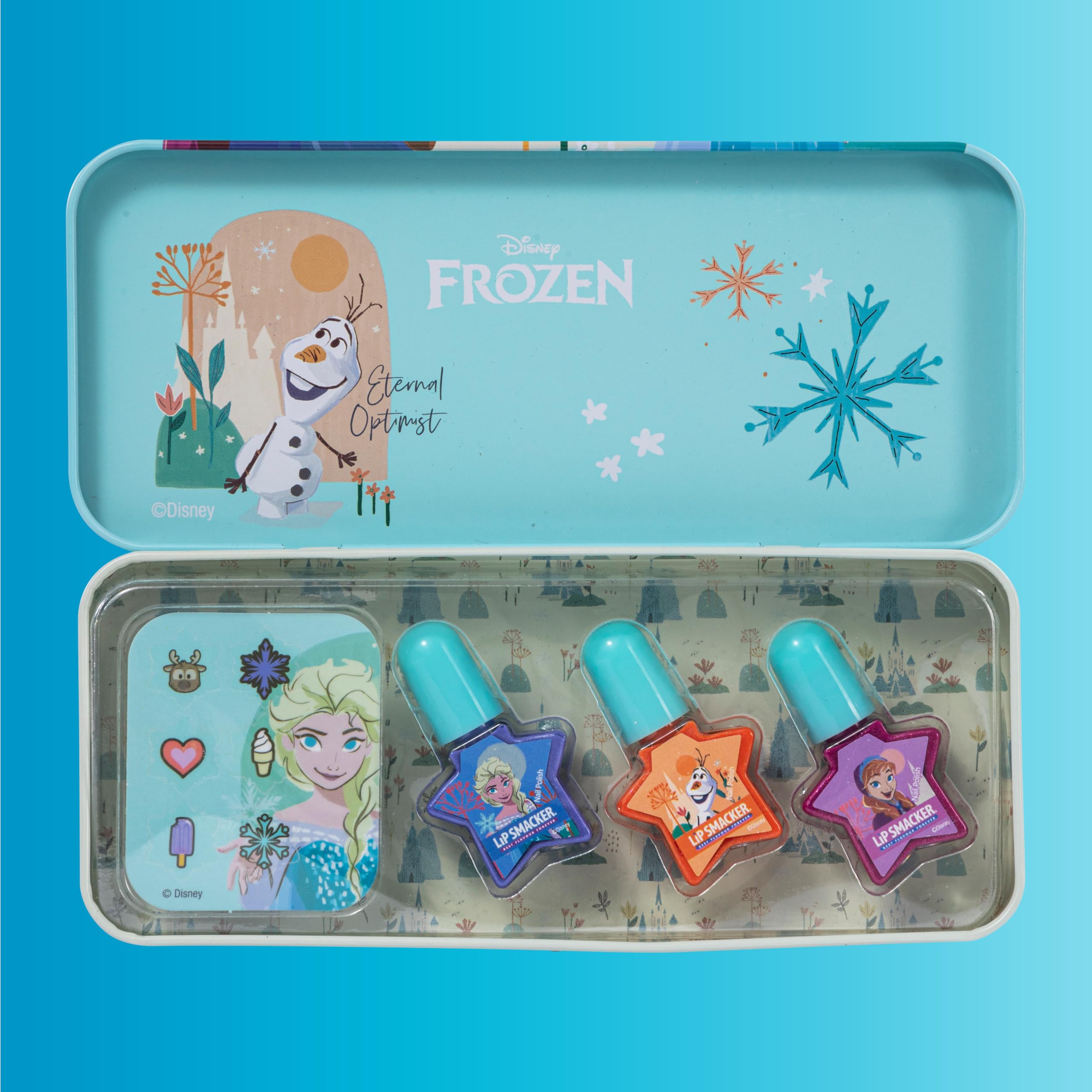 Lip Smacker Frozen Adventure Nail Polish Tin Set, Set Regalo di Trucchi Frozen per Bambini, con Smalti per Unghie Colorati, Adesivi da Manicure Frozen per un Look da Principessa Disney