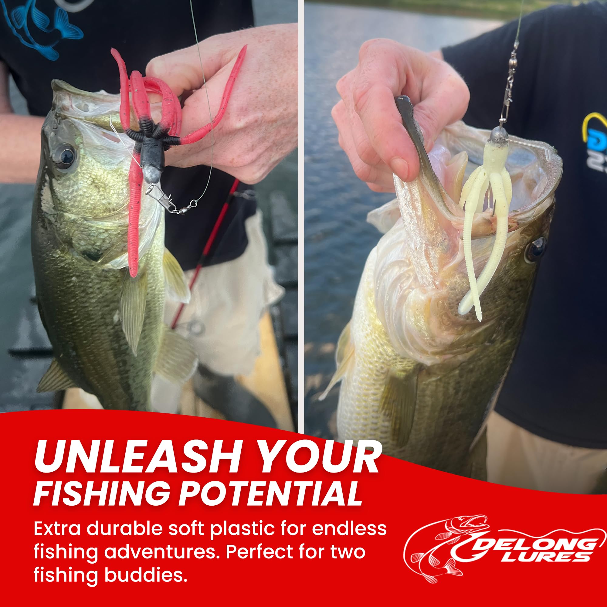 Delong Lures - The Squirm Fishing Kit - Ultimate Bass Fishing, Weighted Jigs for Fresh & Saltwater, Large Swimbait Lures
