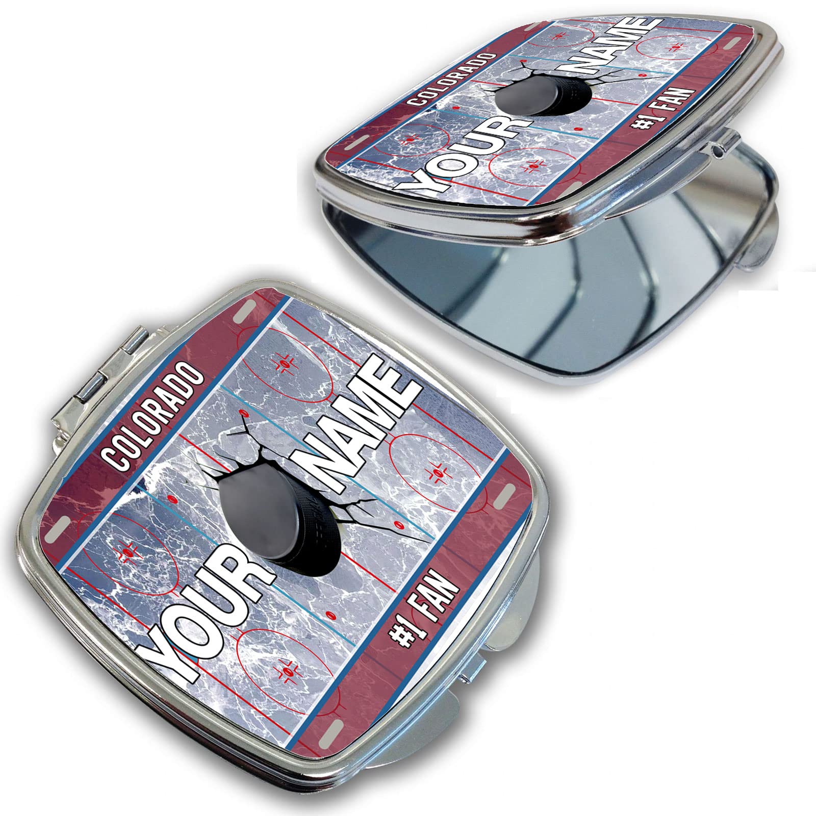 Bleu Reign BRGiftShop Personalized Custom Name Hockey Team Colorado Compact Pocket Cosmetic Mirror