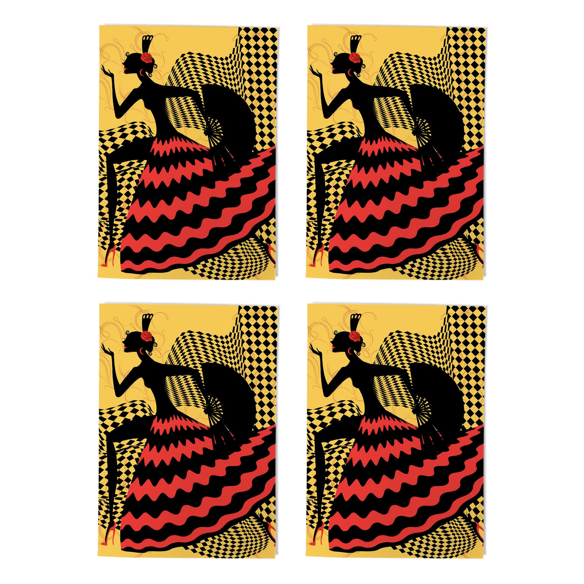 Spanish Flamenco Dancer Art Cards Multipack of 4 Dance Performance Greeting Cards For Any Occasion Blank Inside A6 10 x 15 cm