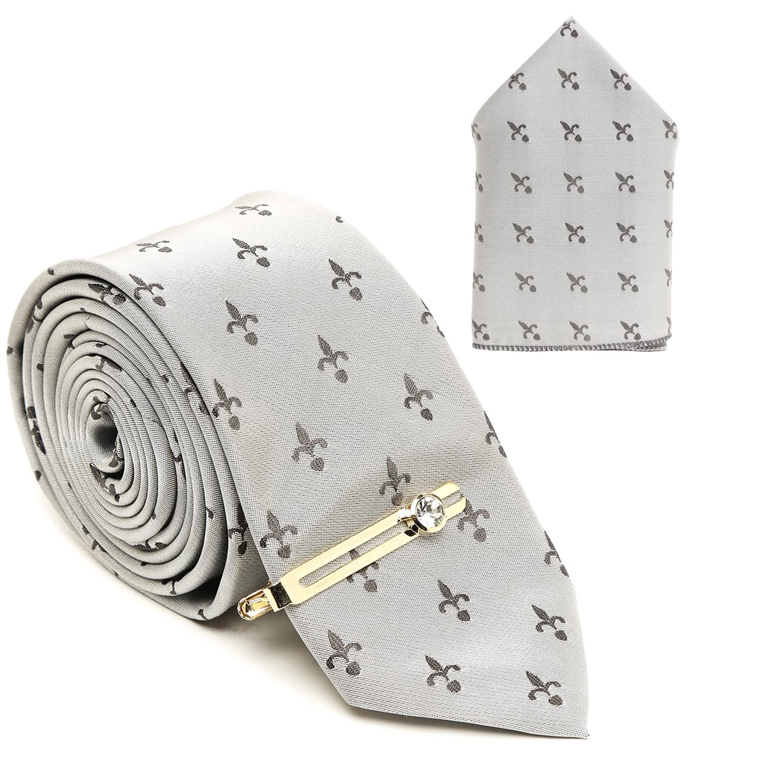 Mens Silk Necktie Gift Combo Set With Pocket Square and Gold Pin (Prague)-image-22