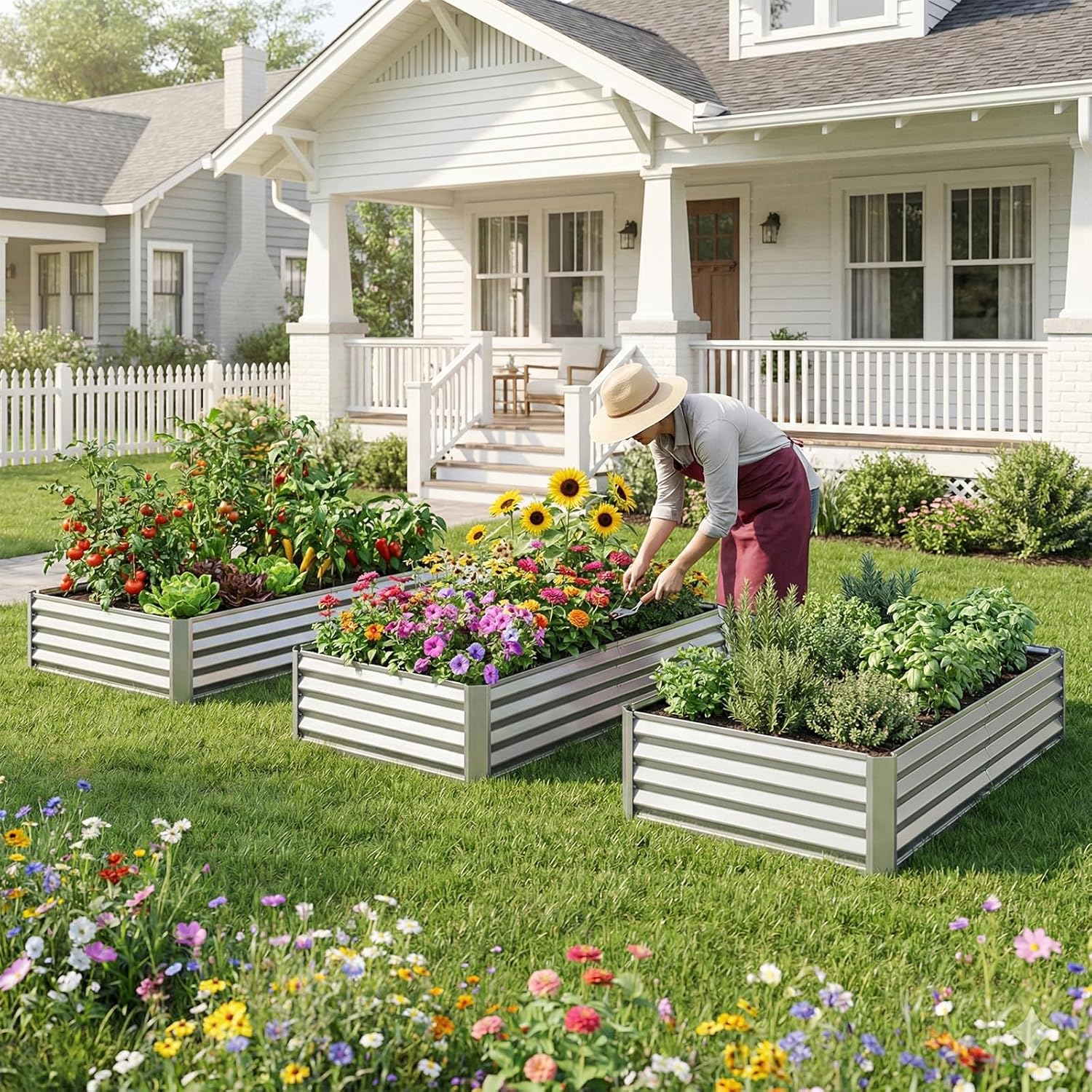 SUPERLELE 4x2x1ft Galvanized Raised Garden Bed, Thickened Metal Planter Box for Outdoor Vegetables & Flowers, 48" L x 24" W x 12" H