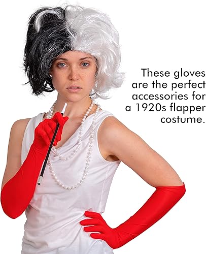 Miniatura 3 de Skeleteen Guantes de ópera de satén rojo, guantes de codo de los años 20  1 par