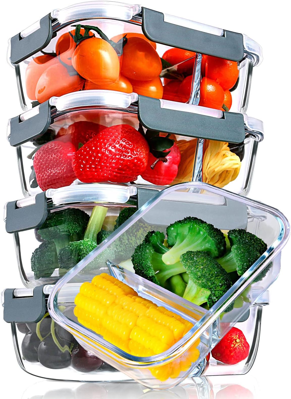 [5-Packs,29 oz]Glass Food Storage Container Set with Two Compartments
