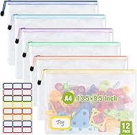 Vista 13 de Bolsa de malla con cremallera, 6 bolsas de malla de plástico impermeable con cremallera, bolsa de documentos tamaño A3, bolsas de archivos