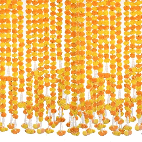 Miniatura 10 de Guirnalda de caléndula de 5 pies  Decoración de manto de fiesta de boda indiaamericana, guirnalda de imitación de guirnaldas, decoración Diwali,
