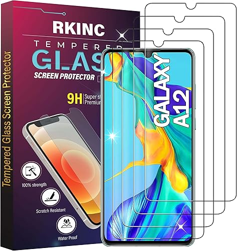 RKINC Protector de pantalla paquete de 4 para Samsung Galaxy A12  Galaxy A02S  A12 Nacho, protector de pantalla de vidrio templado, 0.013 in